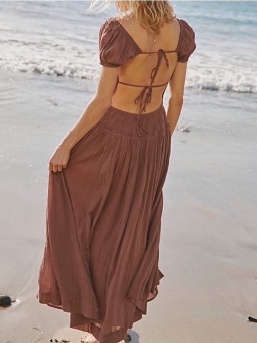Free People Feeling Bonita Maxi Dress Open Back Mocha Slice Brown Small - Picture 3 of 11